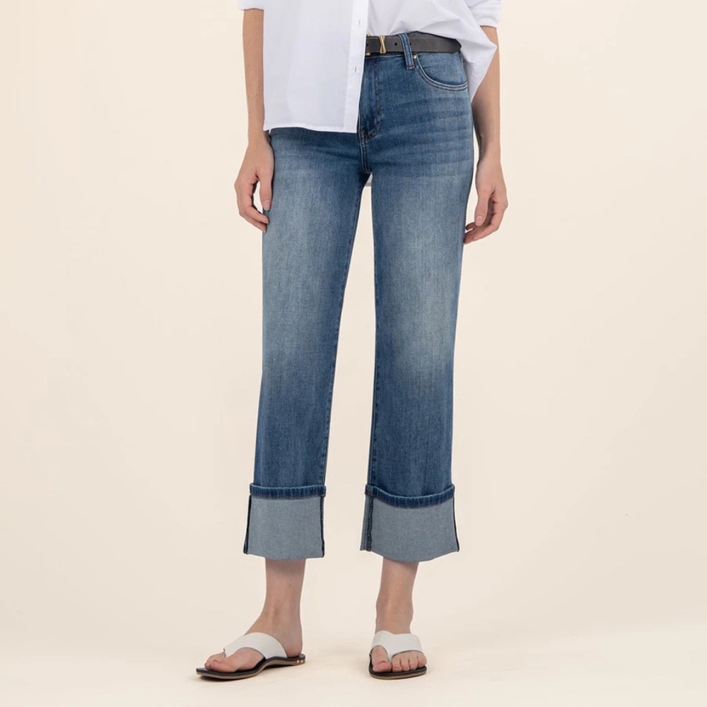 Kut from the Kloth Charlotte High Rise Wide Cuff Jean (size 6)